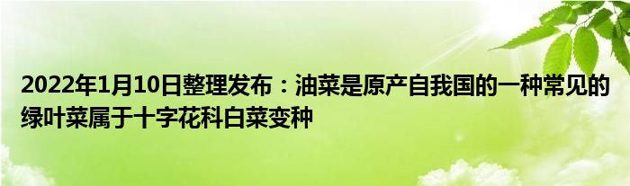 2022年1月10日整理发布：油菜是原产自我国的一种常见的绿叶菜属于十字花科白菜变种