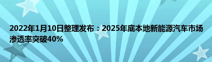 2022年1月10日整理发布：2025年底本地新能源汽车市场渗透率突破40%