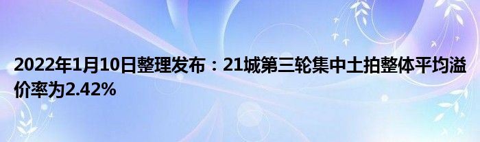 2022年1月10日整理发布：21城第三轮集中土拍整体平均溢价率为2.42%