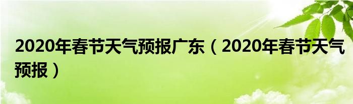 2020年春节天气预报广东（2020年春节天气预报）