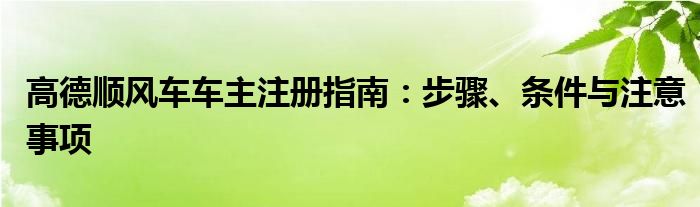 高德顺风车车主注册指南：步骤、条件与注意事项