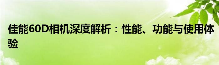 佳能60D相机深度解析：性能、功能与使用体验