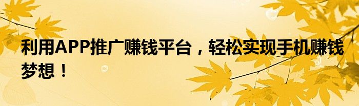 利用APP推广赚钱平台，轻松实现手机赚钱梦想！