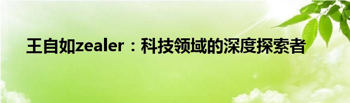 王自如zealer：科技领域的深度探索者