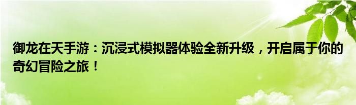 御龙在天手游：沉浸式模拟器体验全新升级，开启属于你的奇幻冒险之旅！