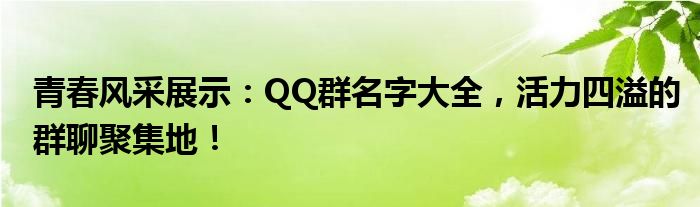 青春风采展示：QQ群名字大全，活力四溢的群聊聚集地！