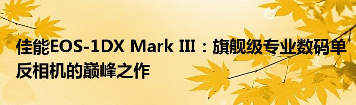 佳能EOS-1DX Mark III：旗舰级专业数码单反相机的巅峰之作