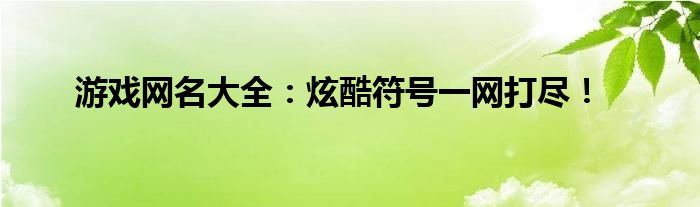 游戏网名大全：炫酷符号一网打尽！