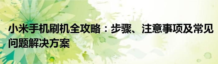 小米手机刷机全攻略：步骤、注意事项及常见问题解决方案
