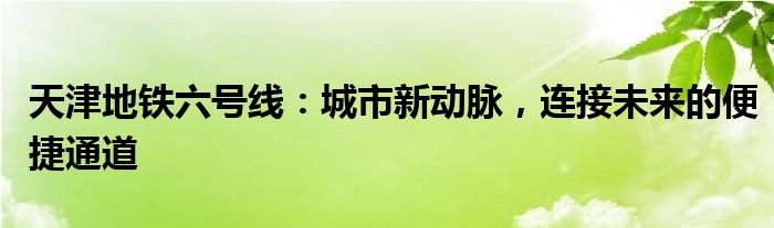 天津地铁六号线：城市新动脉，连接未来的便捷通道