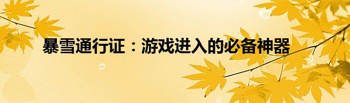 暴雪通行证：游戏进入的必备神器