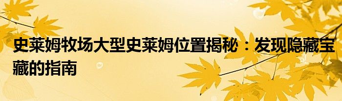 史莱姆牧场大型史莱姆位置揭秘：发现隐藏宝藏的指南