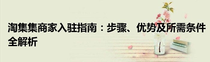 淘集集商家入驻指南：步骤、优势及所需条件全解析