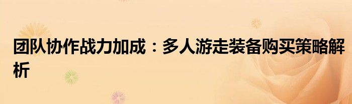 团队协作战力加成：多人游走装备购买策略解析