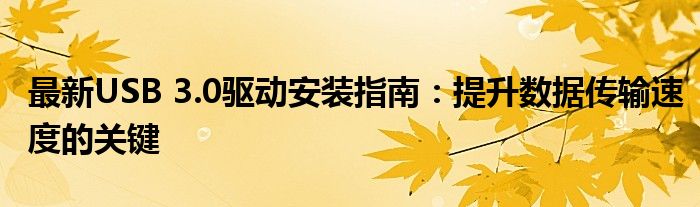最新USB 3.0驱动安装指南：提升数据传输速度的关键