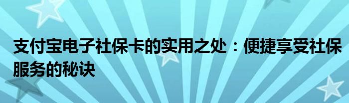 支付宝电子社保卡的实用之处：便捷享受社保服务的秘诀