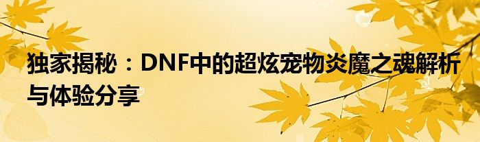独家揭秘：DNF中的超炫宠物炎魔之魂解析与体验分享