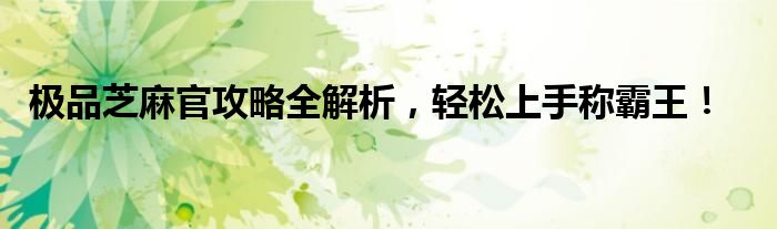 极品芝麻官攻略全解析，轻松上手称霸王！