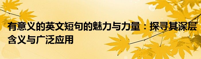 有意义的英文短句的魅力与力量：探寻其深层含义与广泛应用