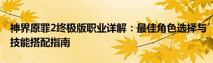 神界原罪2终极版职业详解：最佳角色选择与技能搭配指南