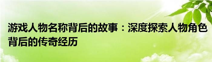 游戏人物名称背后的故事：深度探索人物角色背后的传奇经历