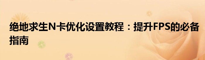 绝地求生N卡优化设置教程：提升FPS的必备指南