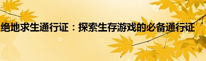 绝地求生通行证：探索生存游戏的必备通行证