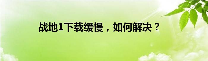 战地1下载缓慢，如何解决？