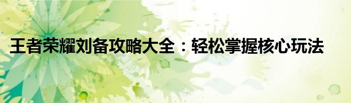 王者荣耀刘备攻略大全：轻松掌握核心玩法