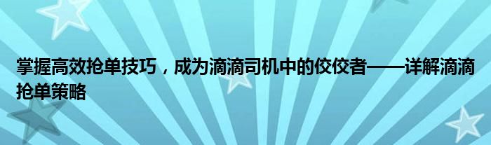 掌握高效抢单技巧，成为滴滴司机中的佼佼者——详解滴滴抢单策略
