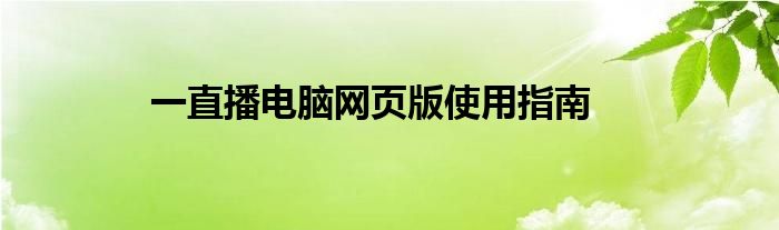 一直播电脑网页版使用指南