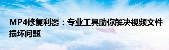 MP4修复利器：专业工具助你解决视频文件损坏问题