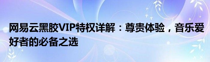 网易云黑胶VIP特权详解：尊贵体验，音乐爱好者的必备之选