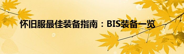 怀旧服最佳装备指南：BIS装备一览