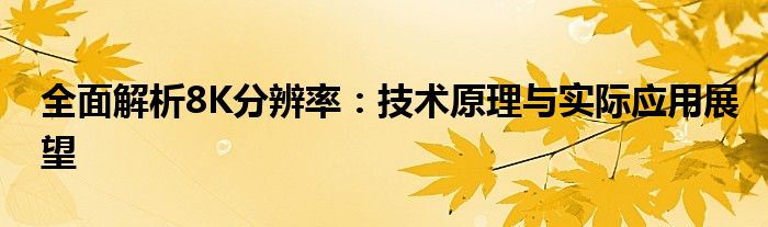 全面解析8K分辨率：技术原理与实际应用展望
