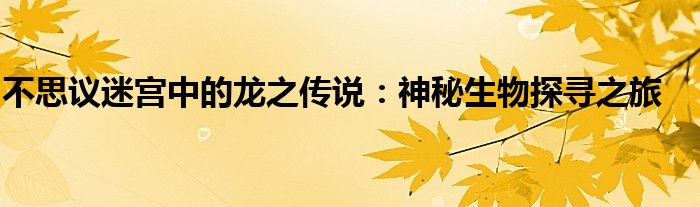 不思议迷宫中的龙之传说：神秘生物探寻之旅
