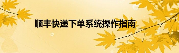 顺丰快递下单系统操作指南