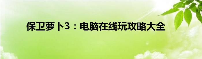 保卫萝卜3：电脑在线玩攻略大全