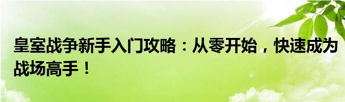 皇室战争新手入门攻略：从零开始，快速成为战场高手！