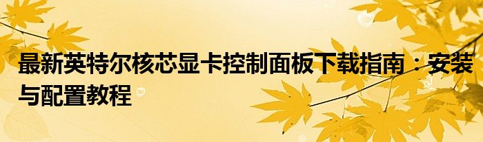 最新英特尔核芯显卡控制面板下载指南：安装与配置教程