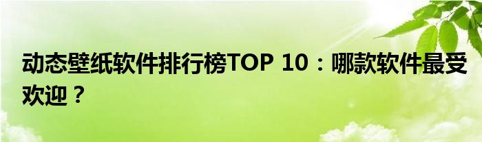 动态壁纸软件排行榜TOP 10：哪款软件最受欢迎？