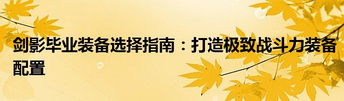 剑影毕业装备选择指南：打造极致战斗力装备配置