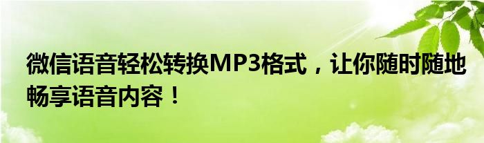 微信语音轻松转换MP3格式，让你随时随地畅享语音内容！