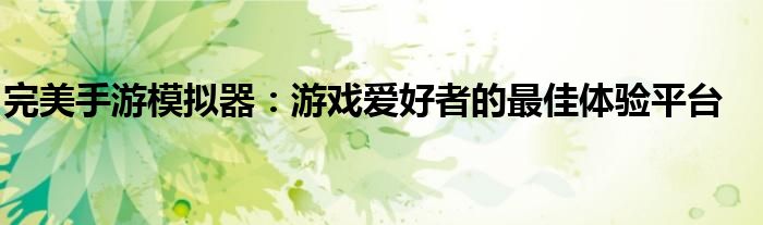完美手游模拟器：游戏爱好者的最佳体验平台