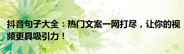 抖音句子大全：热门文案一网打尽，让你的视频更具吸引力！