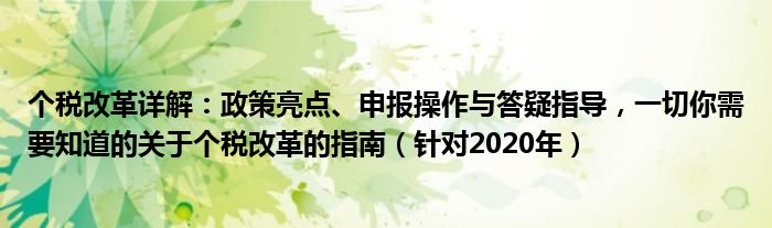 个税改革详解：政策亮点、申报操作与答疑指导，一切你需要知道的关于个税改革的指南（针对2020年）