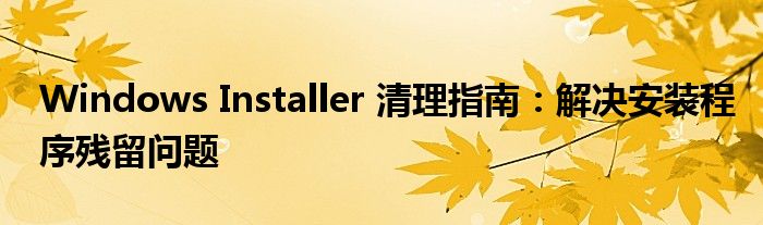 Windows Installer 清理指南：解决安装程序残留问题