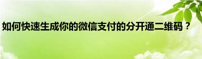 如何快速生成你的微信支付的分开通二维码？