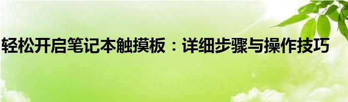 轻松开启笔记本触摸板：详细步骤与操作技巧