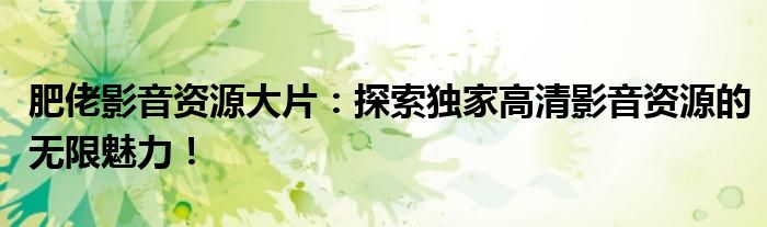 肥佬影音资源大片：探索独家高清影音资源的无限魅力！